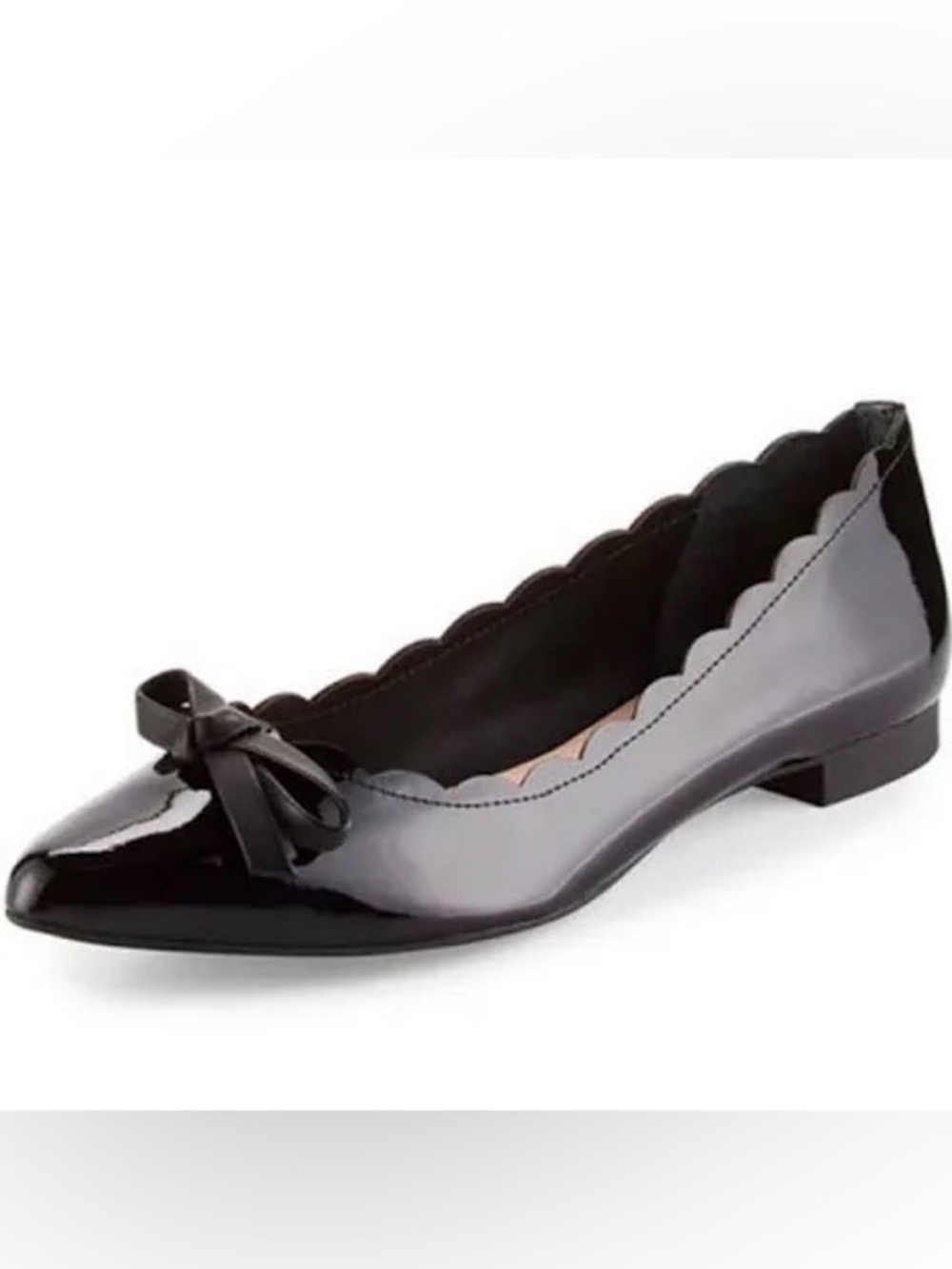 Kate Spade Eleni Flex Black Patent Leather Scalloped Bow Flats 6.5